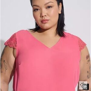 Torrid Georgette Lace Trim Sleeve Blouse